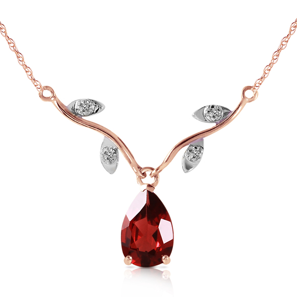 Galaxy Gold Products Jewelry - 14K. SOLID GOLD NECKLACE WITH NATURAL DIAMOND & GARNET (Rose Gold)